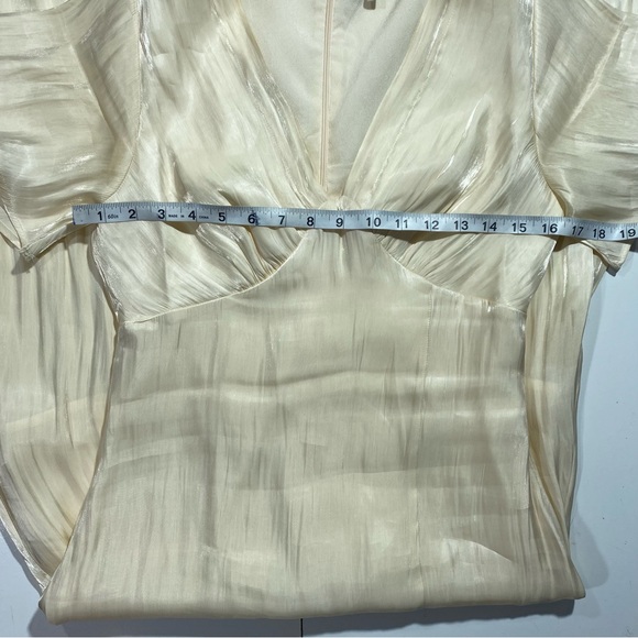 Moon River Cream Natural Bustier Satin V-Neck Front Slit Woman’s Midi Dress S - Picture 16 of 16